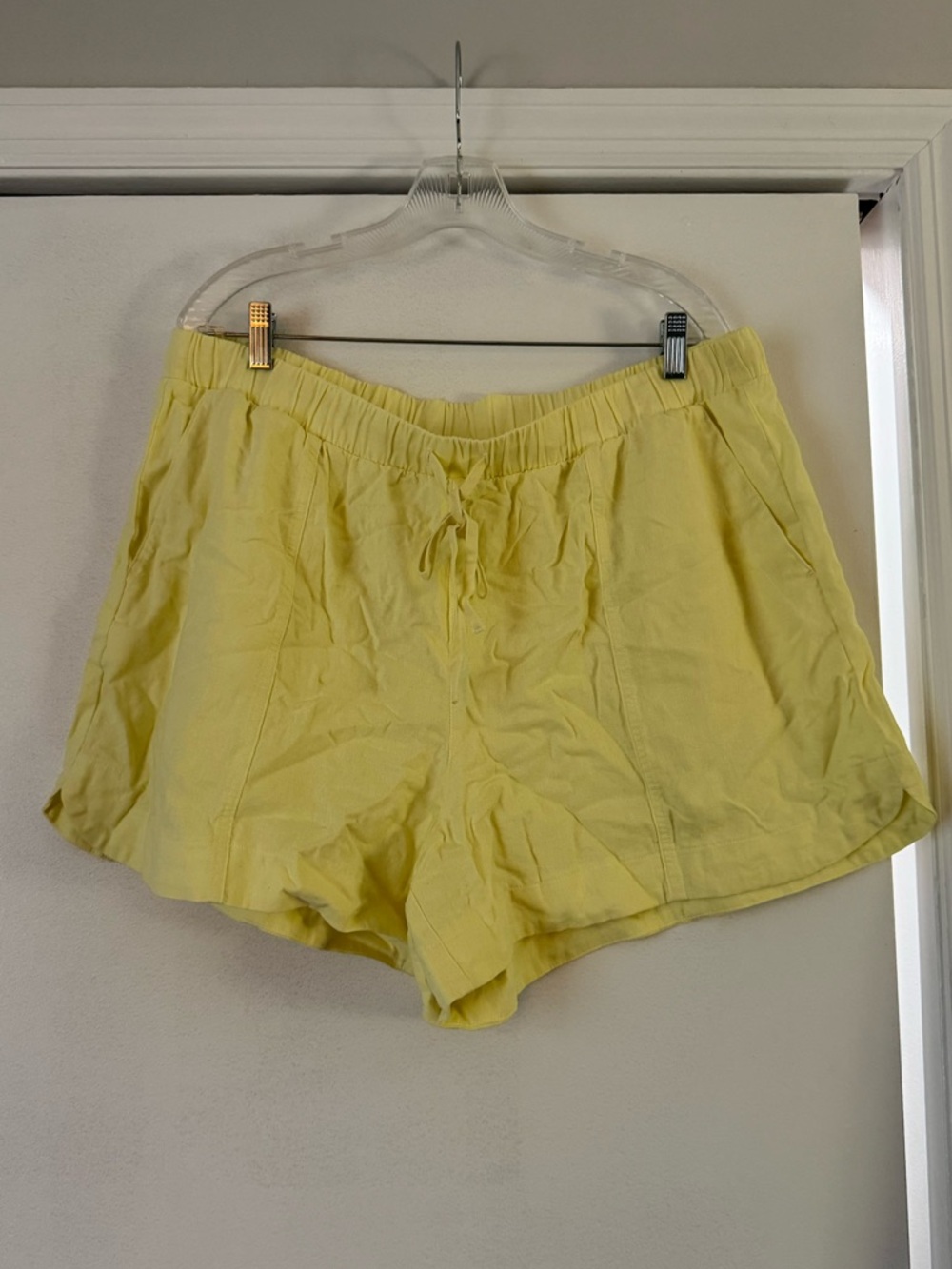 Yellow Linen Blend Shorts